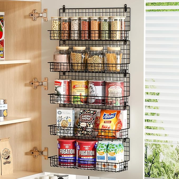 X-cosrack Spice Rack Wall Mount, 5 Tier Large Spice Rack Organizer for Efficient Storage, Height-Adjustable Hanging Spice Shelf for Kitchen and Pantry, Up to Storage 90 Jars(Patent No.:D909138S)