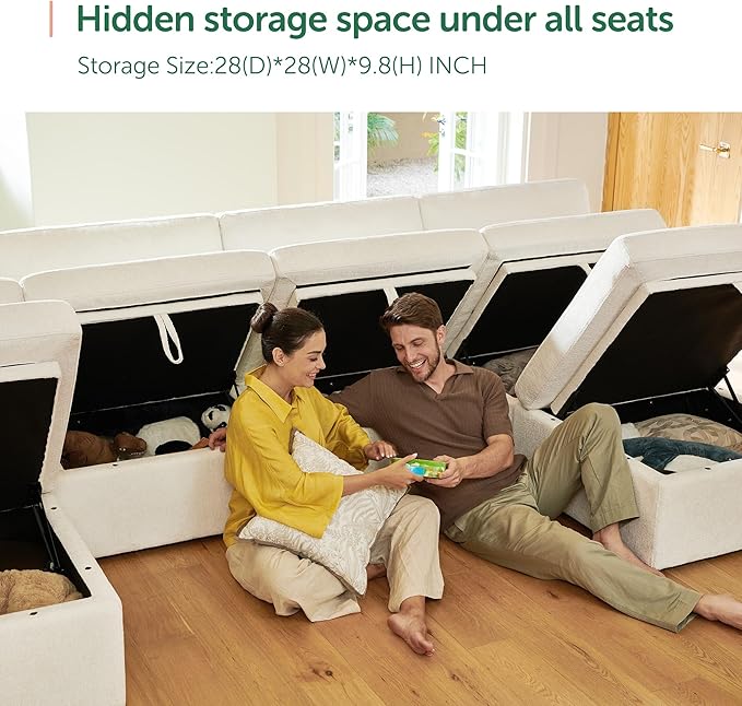 HONBAY Sectional Couch with Storage Seats, Modular Sectional Sofa with Storage Ottoman, U Shaped Sectional Couches for Living Room,Beige