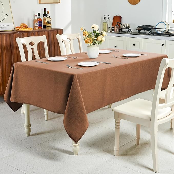 IVAPUPU Textured Linen Table Cloth for Rectangle Tables - Coffee Tablecloths Rectangular Waterproof Wrinkle Free Wipeable Dining Table Cover for Spring Wedding Birthday Kitchen Decor, 52 x 70 Inch