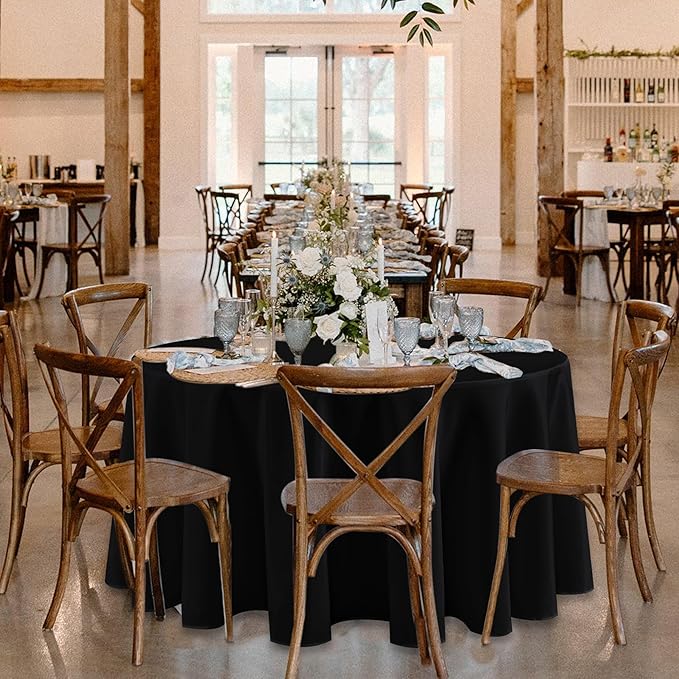 Fitable 6 Pack Black Round Tablecloths - 90 Inches Round - Wrinkle and Stain Resistant Fabric Table Clothes, Washable Polyester Table Covers for Wedding, Party, Banquet, Formal Events