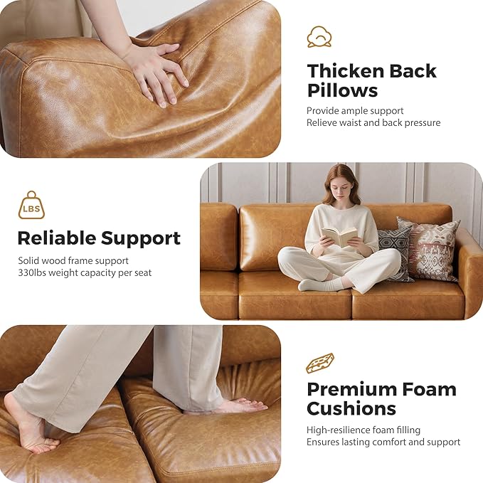 Faux Leather Oversized Accent Chair with Storage Deep Seat Single Sofa Large Reading Armchair for Living Room Bedroom Office Brown Set of 2