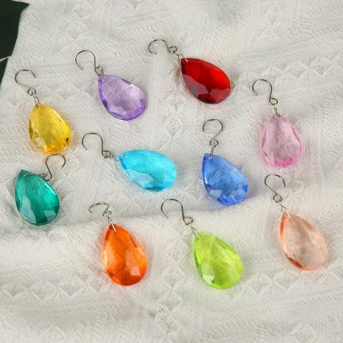 38mm Crystal Suncatcher Prism, 10pcs Multicolor Teardrop Crystals Chandeliers Replacement Pendants for Lamp Windows Hanging Rainbow Maker Ornaments Birthday Wedding Party Home Decor Gifts
