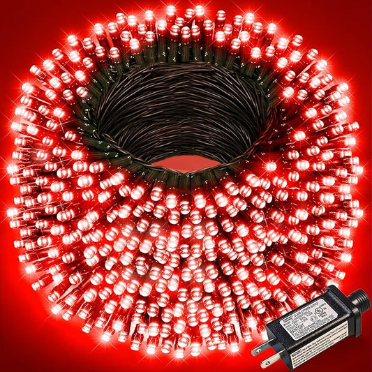 262FT 800 LED Christmas Lights, Plug in Christmas Tree Lights Outdoor with Timer and 8 Modes, Green Wire Waterproof String Light for Indoor House Yard Patio Wedding Decorations, Red