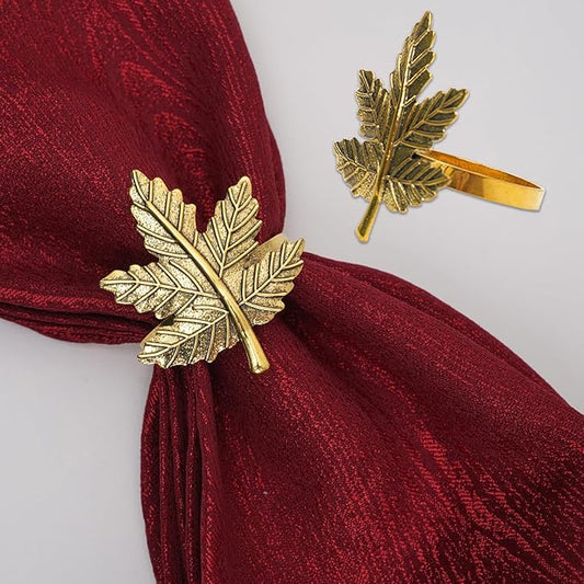 Gold Leaf Maple Napkin Rings Set of 12 Fall Napkins Ring Retro Serviette Buckles Gold Adornment for Thanksgiving Halloween Table Settings