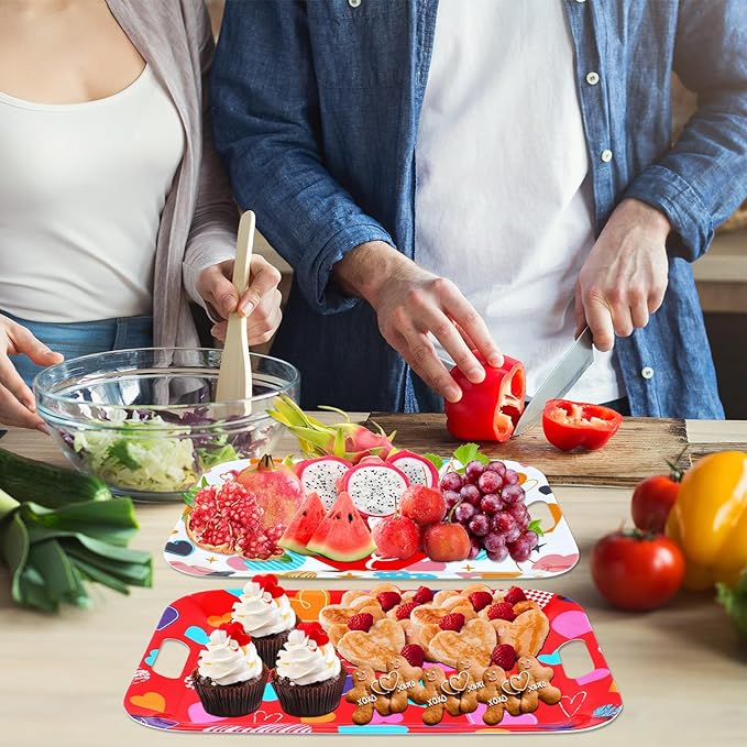 gisgfim 2Pcs Valentine Serving Trays 16.1 X 11.1 Inch Large Melamine Pink Red Heart Trays Platters with Handles Sweet Love Food Trays for Snacks Birthday Wedding Engagement Party Decorations