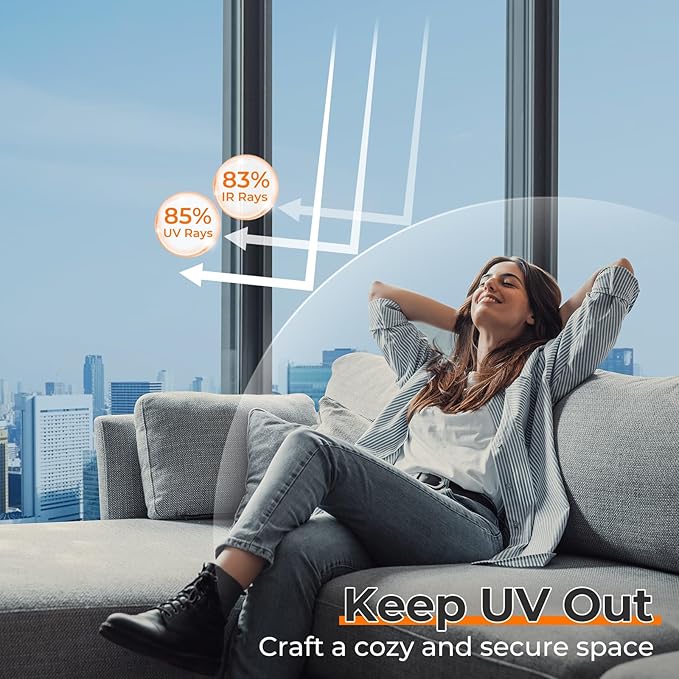DOWELL Window Privacy Film, One Way Window Tint for Home, Static Cling Anti UV Sun Blocking Reflective Mirror Film, Heat Control See Out Not in Glass Tinting, Silver, 35.4" x 78.7"
