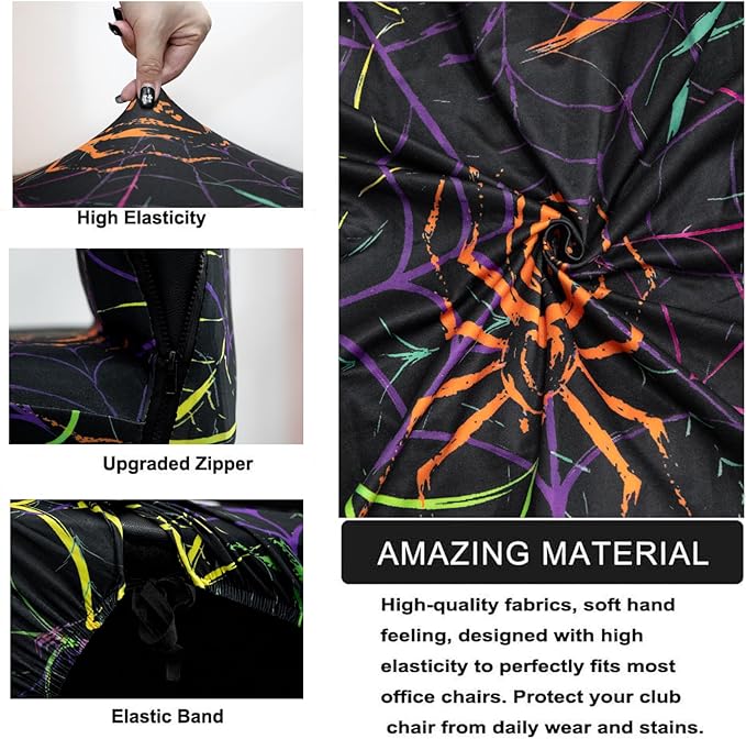 Halloween Office Chair CoversHorror Bloody Handprints Footprints on White Horror Theme Print Stretchable Slipcover for Modern Simplism Style High Back Boss Chair(No Chair) (Halloween06, M)…