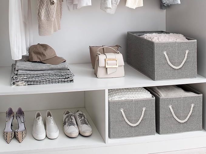 StorageWorks Storage Baskets for Shelves, Foldable Fabric Closet Storage Bins with Handles, Fabric Storage Bins Clothes Organizer, Gray, 3-Pack, Extra Large