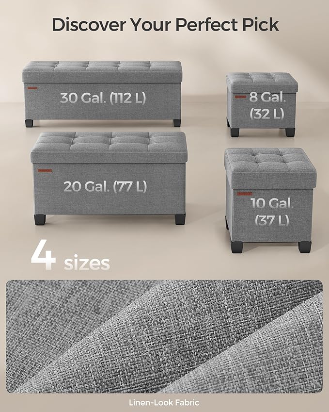 SONGMICS Storage Ottoman, Small Ottoman Foot Rest with Legs, 15 x 15 x 15.7 Inches Foot Stool, Load up to 660 lb, for Living Room, Bedroom, Dorm, Dove Gray ULSF014G02