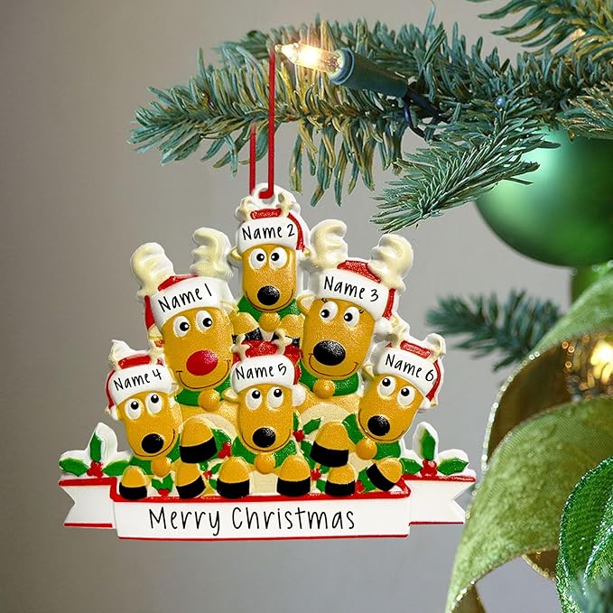 2025 Personalized Christmas Ornaments Family of 2/3/4/5/6/7/8,Custom Deer Christmas Ornaments Deorations with Names,Customized Xmas Ornament Tree Deorations,Personalized Christmas Ornament Gifts