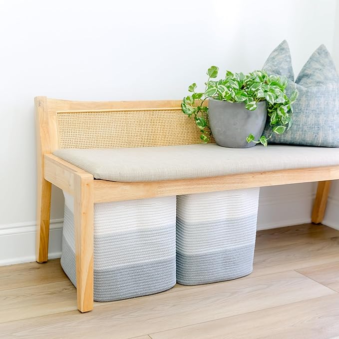 NaturalCozy 13 Inch Cube Storage Bins Cotton Rope Woven Baskets for Organizing 3-Pack | 13 x 13 Storage Cubes | Fabric Square Storage Baskets for Shelves Organizer, Kids Toy Bins, Closet Baby Nursery