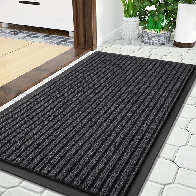 Yimobra Front Door Mat Outdoor Indoor Entrance, 100% Waterproof All-Season All Weather Doormat, Welcome Matt Outside Entry, Non Slip, Low Profile, Heavy Duty Patio Porch Floor Mats,36 x 17,Grey