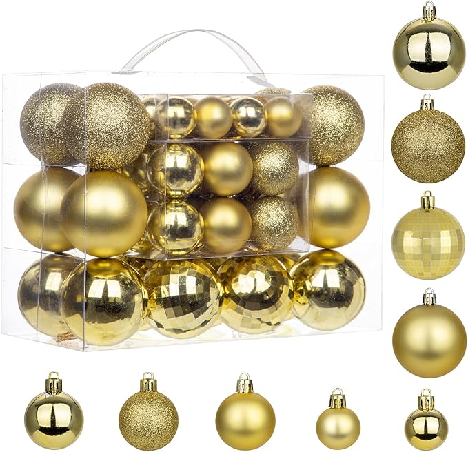 50pcs Gold Christmas Ball Ornaments Large Shatterproof Christmas Tree Decorations Xmas Tree Ornaments Balls with Hanging Loop for Xmas Wedding Holiday Party Wreath Home Decor
