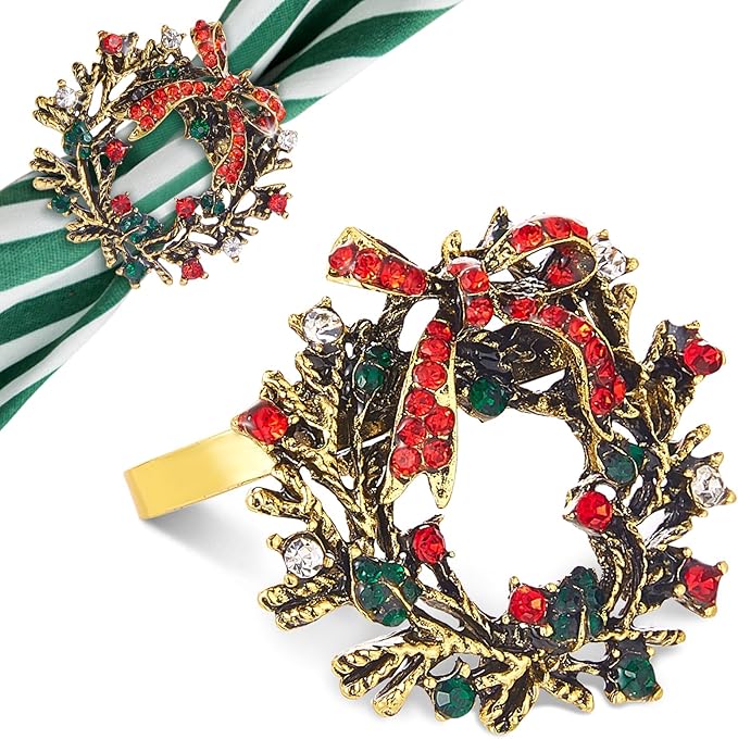 Halatool Set of 12 Christmas Napkin Rings Delicate Wreath Napkin Holder for Christmas Thanksgiving Holiday Party Table Decoration