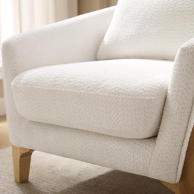 Accent Chair 31" Oversized Reading Chair Comfy Upholstered Boucle Lounge Armchair, Modern Living Room Chair with Back Pillow,Single Sofa Chair for Bedroom, Office (Beige)