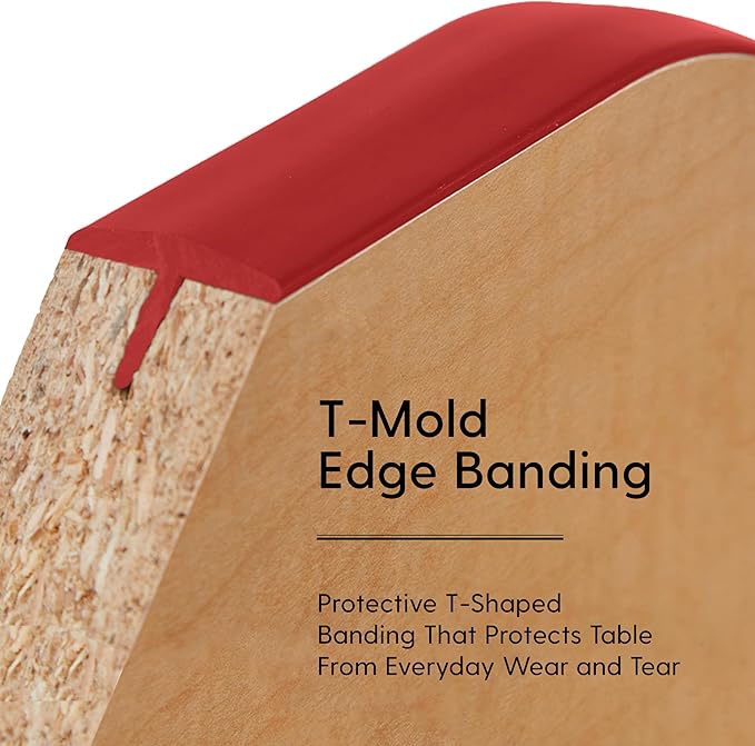 FDP Rectangle Activity School and Classroom Kids Table (30 x 48 inch), Chunky Toddler Legs, Adjustable Height 15-24 inches - Maple Top and Red Edge