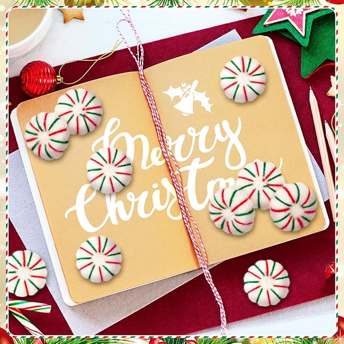 36 Pcs Felt Peppermint Decoration Christmas Wool Peppermints Christmas Arts Crafts Supplies, DIY Garland for Tree Home Vase Filler Decoration(Green)