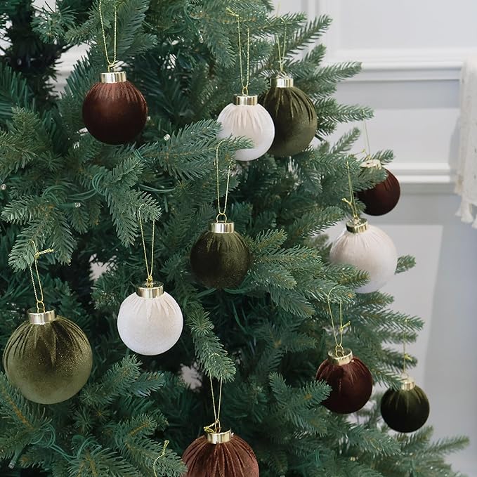 3.15inch Velvet Ornaments for Christmas Tree, 15pcs Multicolor Flocked Christmas Ornaments Decorations Balls Set Decor