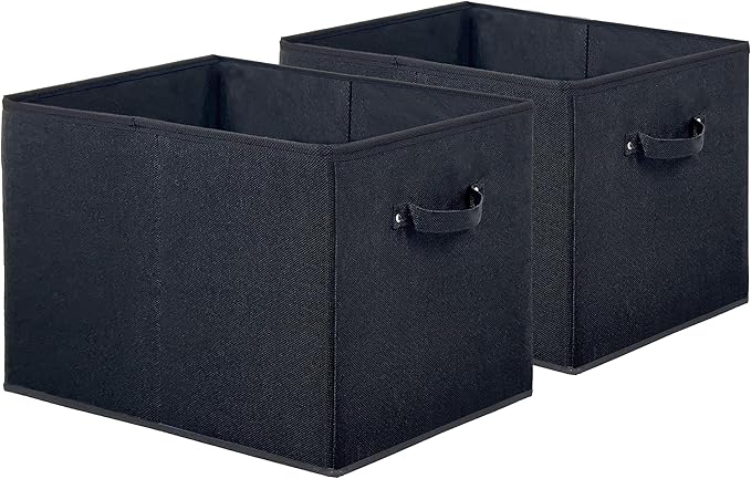 SIMPLE HOUSEWARE 15 x 13 Inch Collapsible Fabric Storage Bin with Handles, 2 Pack, Black