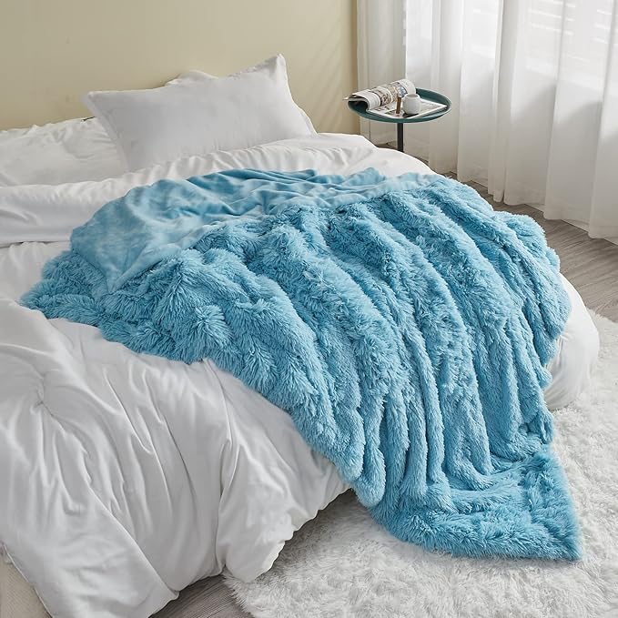 GONAAP Fuzzy Faux Fur Throw Blanket Sky Blue Super Soft Cozy Plush Fuzzy Shaggy Blanket for Couch Sofa Bed (Sky Blue, Throw(50"x60"))