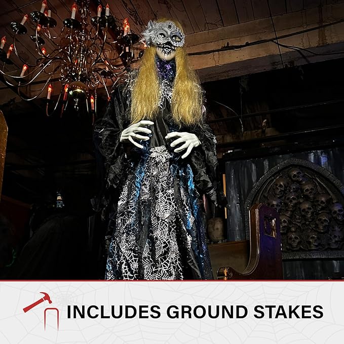 Haunted Hill Farm 5.5-Ft Animatronic Animated Standing Masquerade Lady, Halloween Animatronic, Spooky Venetian Masquerade Prop, Creepy House Party Decoration, Touch-Activated Lights & Sound, Life-Size