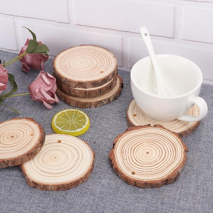 80 PCS 3.2-3.6inch Unfinished Wood Slices, Natural Wood Slices, Predrilled with Hole Wood Slice for DIY Arts Craft Christmas Ornaments