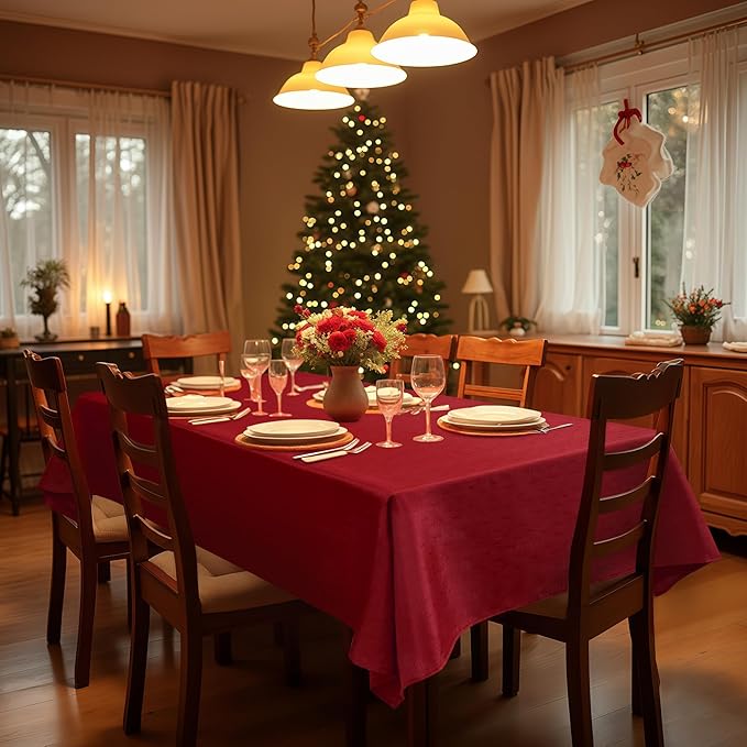 Fitable 2 Pack Faux Linen Christmas Tablecloths, Burlap Textured Fabric Table Clothes Rectangle, Rustic Decorative Table Covers for Winter Holiday Dinner Party Farmhouse (Red, 60 x 84 Inch)