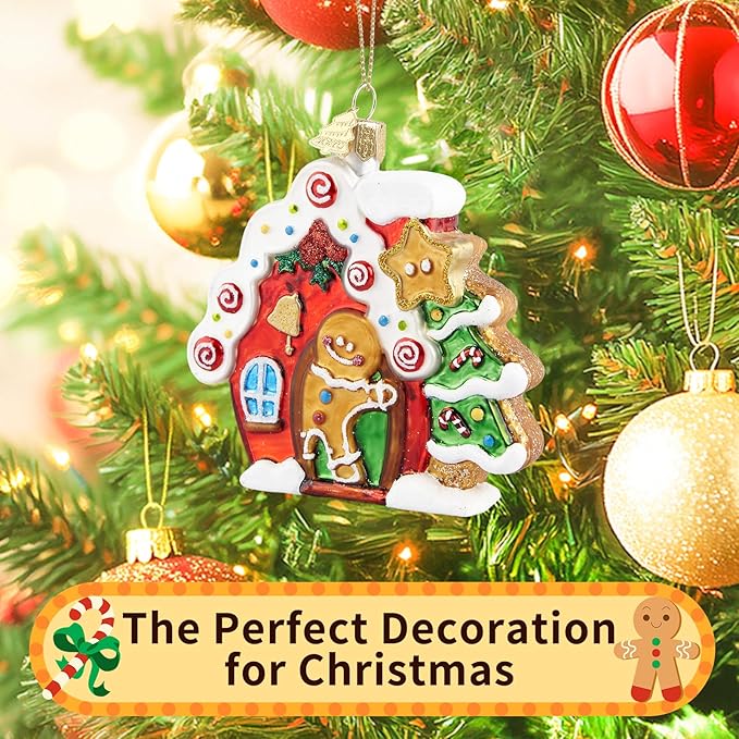 Gingerbread Christmas Ornaments for Tree,Hand-Blown Glass Ornament,Gingerbread Collection Figurine Hanging Ornaments,Christmas Tree Decorations for Gingerbread Lovers Holiday Birthday Party Gifts
