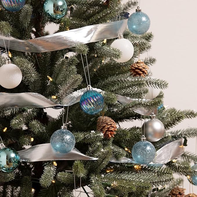 Every Day is Christmas Ornaments, Shatterproof Christmas Tree Ornament Set, Christmas Balls Decoration 50 Count (2.24"/57mm, Blue Silver)