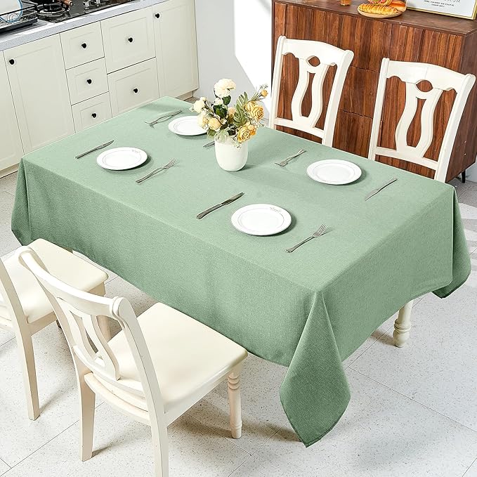 IVAPUPU Textured Linen Table Cloth for Rectangle Tables - Sage Green Tablecloths Rectangular Waterproof Wrinkle Free Wipeable Dining Table Cover for Spring Wedding Birthday Kitchen Decor, 52 x 70 Inch