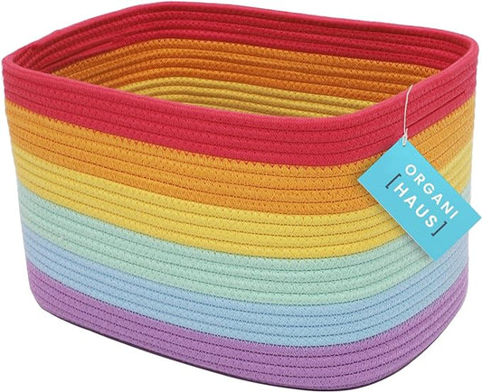 OrganiHaus Rope Rainbow Storage Baskets for Shelves, Rainbow Baskets for Classroom, Baby Basket for Nursery Storage, Rainbow Storage Bins & Toy Organizer, Colorful Baskets for Baby Room