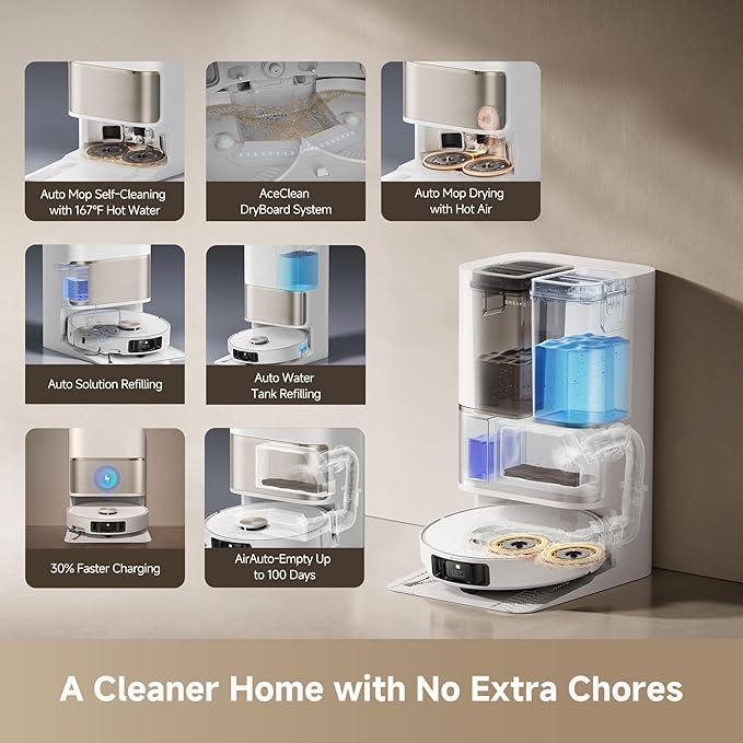 DREAME L50 Ultra Robot Vacuum and Mop White, 19,500Pa Suction, with Auto-Empty and Mop Self-Cleaning, Precise Obstacle Avoidance, HyperStream Detangling DuoBrush