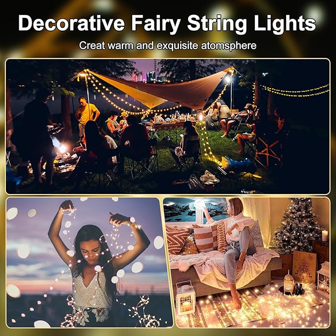 Fairy Lights Battery Operated String Lights 16.4ft 50LED Flashing and Constant Light Waterproof Silver Wire for Christmas DIY Party Bedroom Wedding (Warm White, 8 Pack)