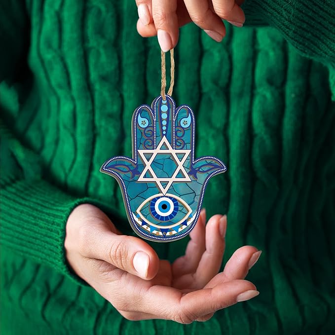 FLAGWIX Hanukkah Gifts for Women, Men - Christmas Ornament 2025, Hamsa Hand, Fatima Home Decor, Housewarming Gift Ideas, Spiritual Gifts - Christmas Decorations, Single Suncatcher Ornament