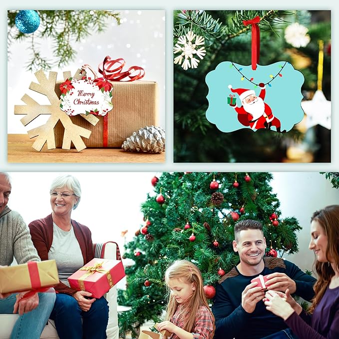 2 Pack Personalized Christmas Ornaments 2025 Wood Custom Photo Text Hanging Ornament for Christmas Tree Decorations, First Christmas Engaged/Married, New Home, Baby's First Christmas, Memorial