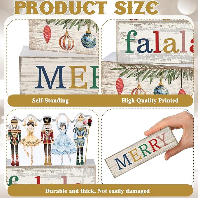 4 Pcs Christmas Table Decorations Wooden Nutcracker Fairy Ballet Merry Christmas Table Centerpiece Decorative Soldier Fairy Ballet Block Signs Gift for Xmas Home Kitchen Tier Tray Decor