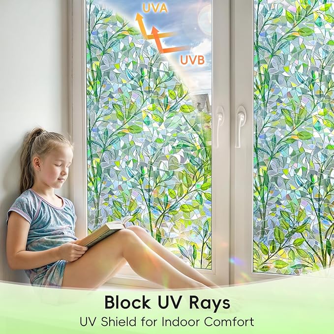 DUOFIRE Stained Glass Window Film Decorative Window Privacy Film Rainbow Diamond Grid Colorful Lattice Windows Cling Anti UV Static Cling Reusable Windows Decal for Home 11.8×39.3 inch