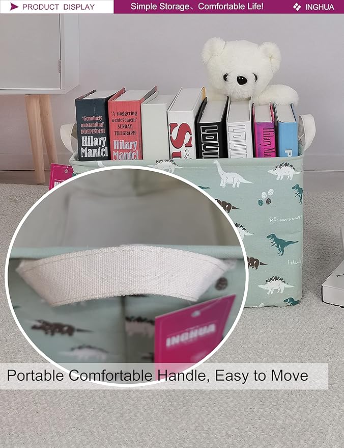 Rectangular Storage Basket Fabric Organizer Bin for Toys,Books,Clothes,Gifts,Pets-Perfect for Home,Office,Nursery,Dorm,Shelf(Rec dinosaur)