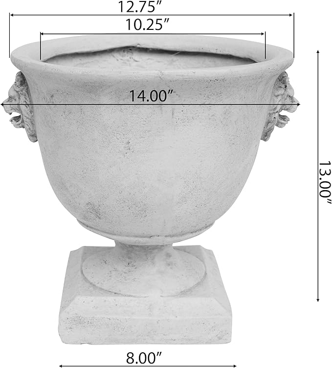 Christopher Knight Home Jorine Light Concrete Planter, Patio Planter, Large Garden Pot, Mid-Centry Gadern Urn, Lionhead Accent Plant Pot, Flower Urn with Drainage Hole for Backyard Home, Antique White