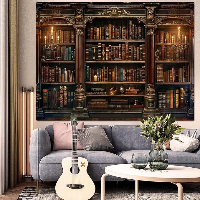 Accnicc Vintage Bookshelf Tapestry Medieval Art Book Tapestries Wall Hanging Gothic Dark Academia Retro Library Backdrop Tapestry for Bedroom Living Room Dorm Study Classroom 80× 60 inch