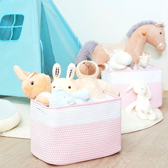 MINTWOOD Design 3-Pack Storage Baskets for Shelves, Decorative Baskets for Organizing, Woven Baskets for Storage, Book Basket, Cube Organizer, Cube Storage Bin Box, Closet Organizers, Light Pink