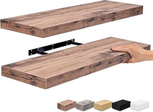 Sorbus Floating Shelves for Wall - 24" Bathroom Shelves, Wall Decor for Bedroom, Kitchen, Living Room, Home Decor & Book Storage - Mounted Floating Shelf with Invisible Brackets (Mahogany, 2 Pack)