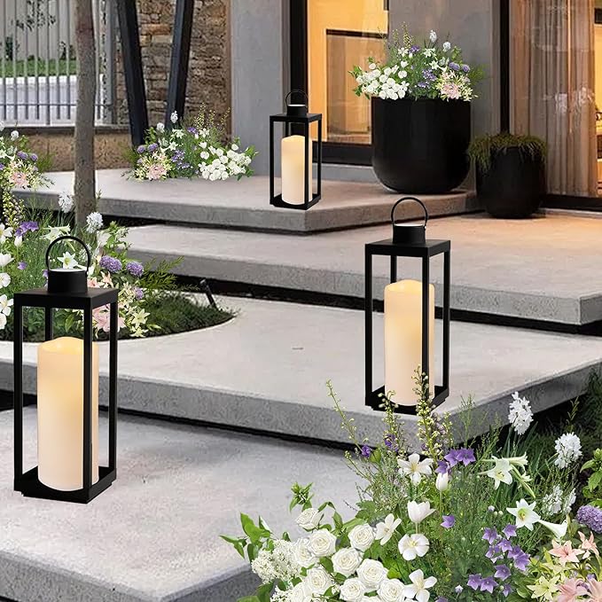NURADA 6" x 4" Large Outdoor Flameless Candles - Waterproof LED Pillar Flickering Candle Battery Operated with Timer Remote Control for Patio Porch Lanterns Decor - Long Lasting Set of 2