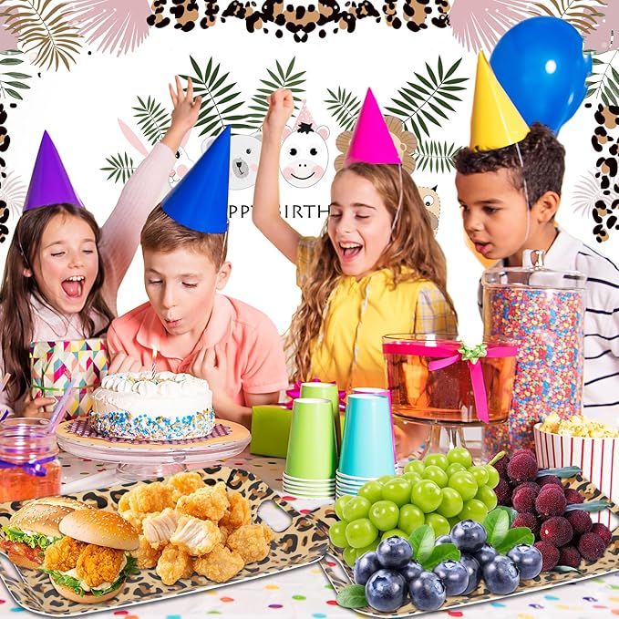 gisgfim 2Pcs Leopard Serving Trays 16.1 X 11.1 Inch Large Melamine Serving Platters with Handles, Leopard Print Food Trays Serving Dishes Snacks Dessert Plates for Cheetah Birthday Party Decorations