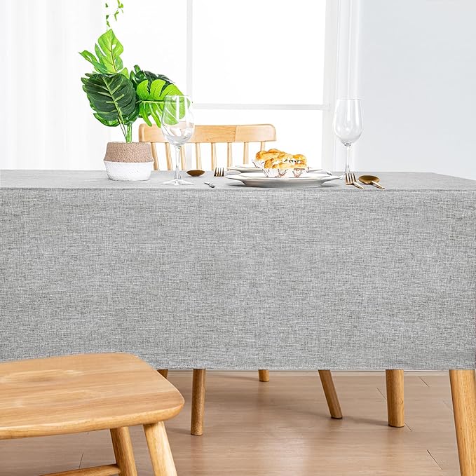 Hiasan Faux Linen Rectangle Tablecloth - Wrinkle and Stain Resistant Washable Table Cloth for Kitchen Dining Room Holiday Table Cover for Dinner, Light Grey, 60 x 102 Inch