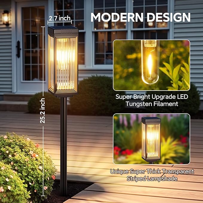 Solar Pathway Lights Outdoor, 4 Pack Upgraded Solar Lights Outdoor Waterproof, Bright Up to 15 Hrs Auto On/Off Garden Light for Yard Patio Lawn Path Walkway Driveway Outside Decor