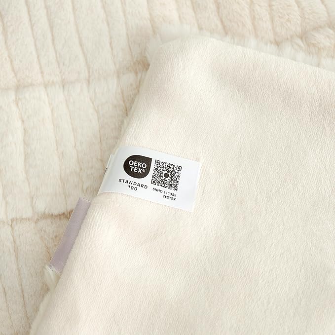 Amélie Home Luxury Striped Faux Fur Throw Blanket for Couch, Embossed Split Fur Cozy Fuzzy Fluffy Luxurious Soft Plush Sofa Chair Bed Gift Blankets for Women Men Wife Friend, 60"x80", Ivory