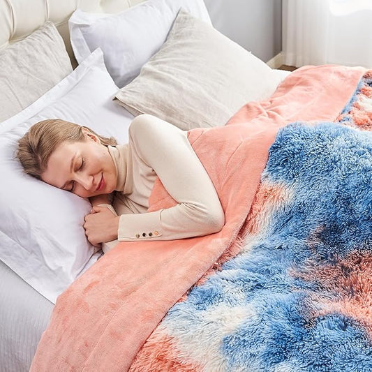 GONAAP Fuzzy Faux Fur Throw Blanket Queen Size Tie-dye Sunset Super Soft Cozy Plush Fuzzy Shaggy Blanket for Couch Sofa Bed (Tie-dye Sunset, Queen(90"x90"))