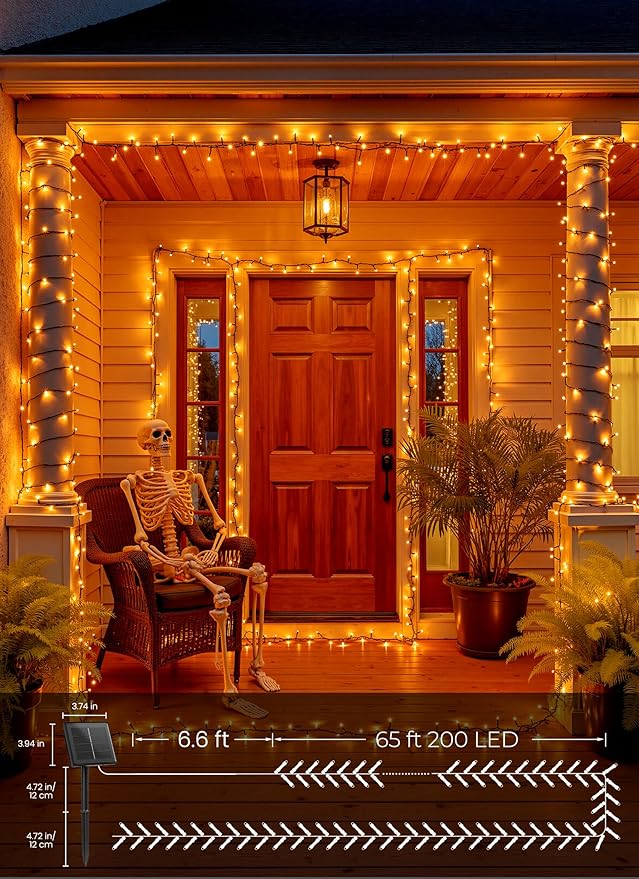 Brightown 2 Pack Halloween Solar String Lights Outdoor, Total 144Ft 400 LED Twinkle Fairy Lights Waterproof with 8 Modes Auto On/Off for Patio Tree Garden Party Home Decorations (Orange)