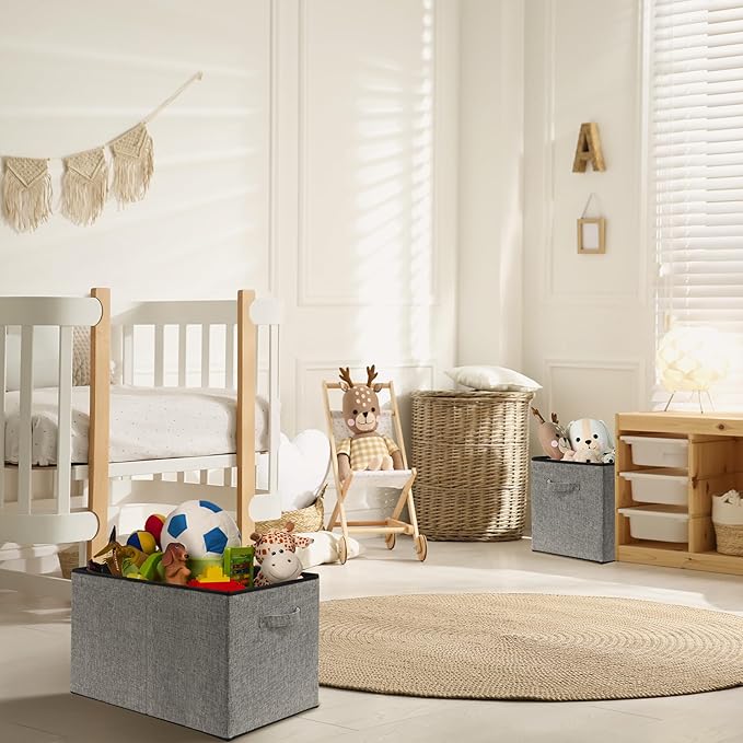 SIMPLE HOUSEWARE 15 x 13 Inch Collapsible Fabric Storage Bin with Handles, 2 Pack, Dark Gray